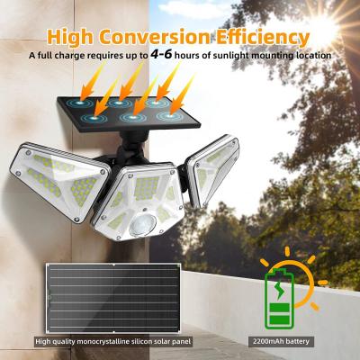 Capteur de mouvement solaire IP65 Lumière d'inondation sans fil pour l'extérieur Lampe de sécurité solaire Lampe de sécurité réglable à 3 têtes 113 lumières LED
