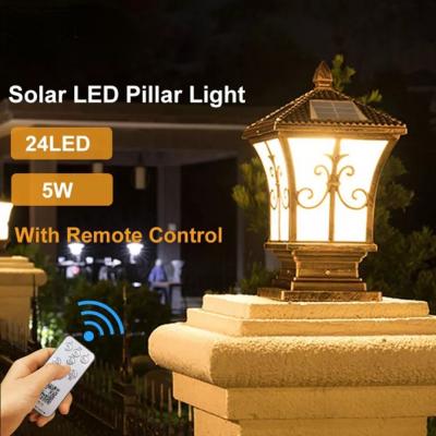 LED solaire pilier lumière télécommande rétro lanterne étanche extérieur porche colonne lampe veilleuse